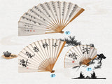 Load image into Gallery viewer, Artisan Hand-Written &#39;All Wishes Granted&#39; Fan | Luxury Jade Bamboo &amp; Slender Gold Calligraphy